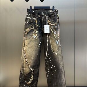 Acne Studios 1981F Chain-Embellished Wide-Leg Jeans